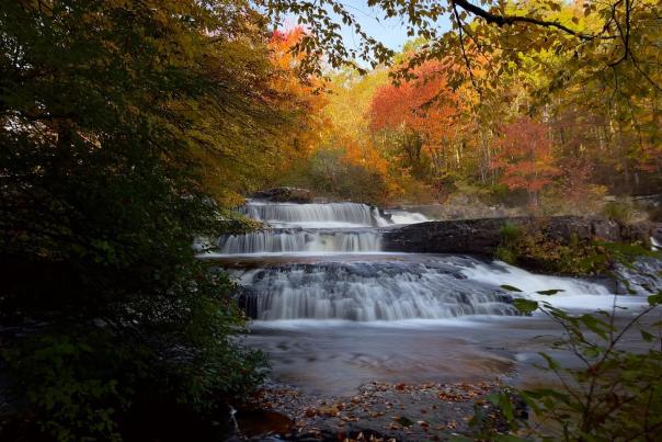 A beautiful fall view of Shohola Falls in the Poconos