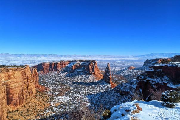 Landscape of Colorado National Monument with Light Snow