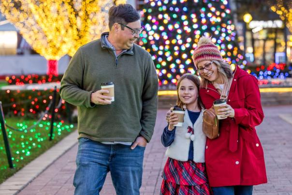 Family at the Square Christmas Lights
