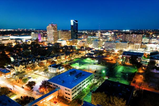 Lexington skyline with lights at night
