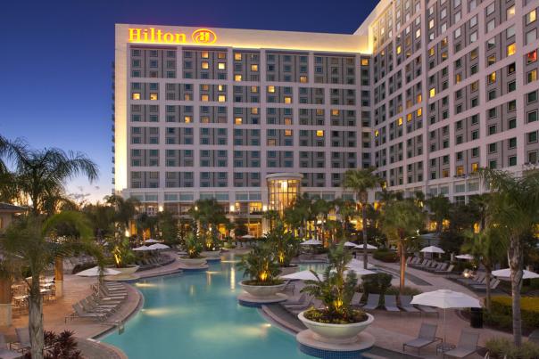Hilton Orlando exterior pool at night