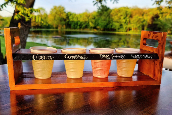 A flight of cider at Hardball Cider in Mount Bethel, PA