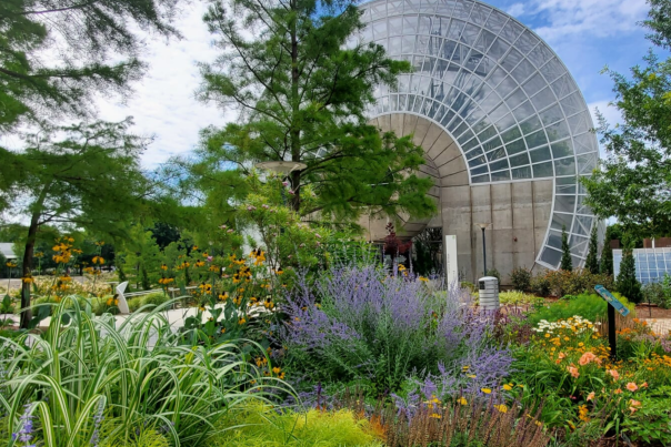 Exterior shot of the Crystal Bridge Tropical Conservatory at Myriad Botanical Gardens