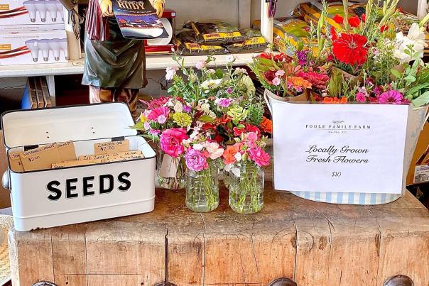 Poole Family Farm Flowers for Sale Stand at Stanfield's General Store located in Johnston County, NC