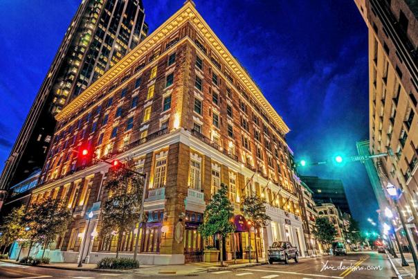 Hotel from corner street view at night