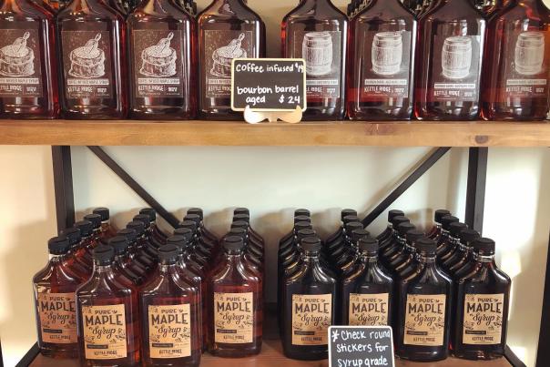 A Shelf of Maple Syrup at Kettle Ridge Farms