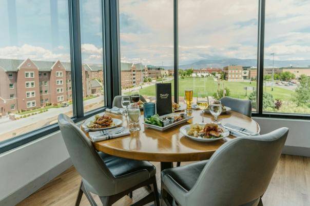 View of Table at Devil's Kitchen with Campus in the Background
