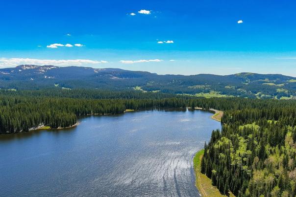 Aerial view of lake on the Grand Mesa