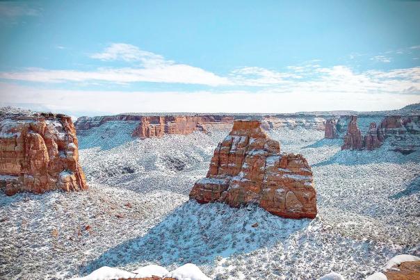 Landscape of Colorado National Monument with Snow Dusting