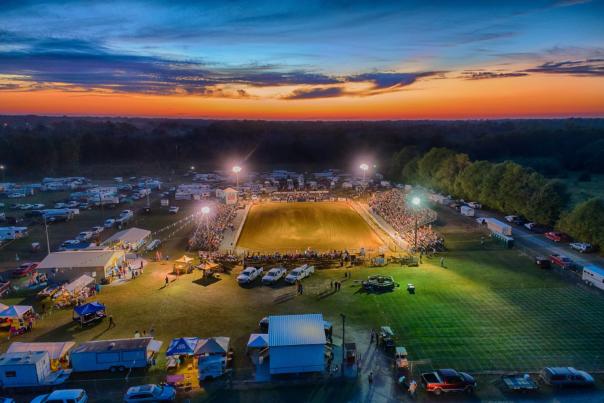 Benson Chamber Park rodeo aerial shot during Benson Mule Days, Benson NC.
