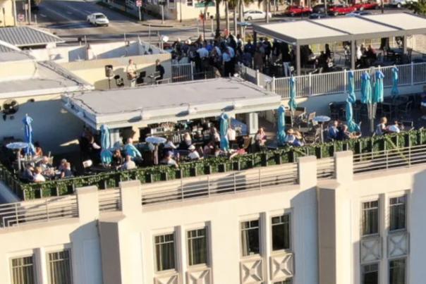 Aerial view of Perch 360 atop the Wyvern Hotel in Punta Gorda, Florida, on a sunny spring day.