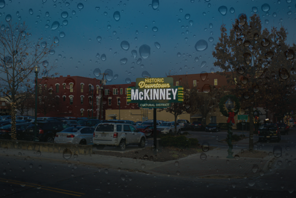 Rainy Day Downtown McKinney sign