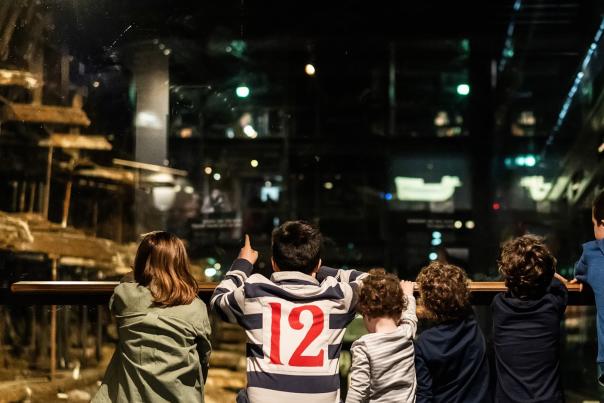 Photograph of children looking at the Mary Rose