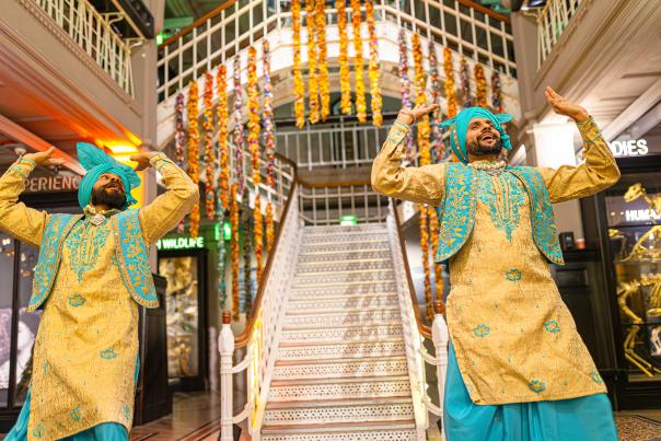 Dancers at Diwali celebrations in Manchester Museum
