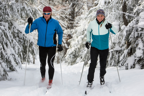 Couple Cross Country Skiing