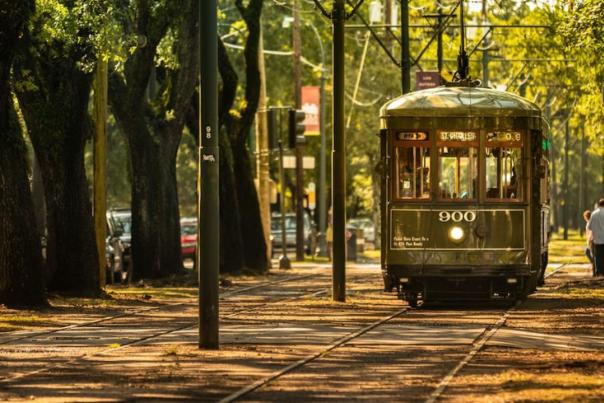 St. Charles Avenue Streetcar in Uptown New Orleans