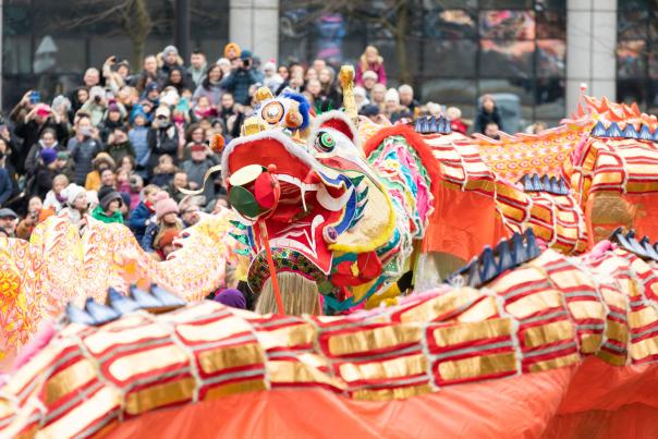 Chinese new Year dragon during dragon parade in Manchester