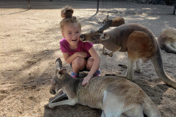 Girl with kangaroo at Tanganyika Wildlife Park