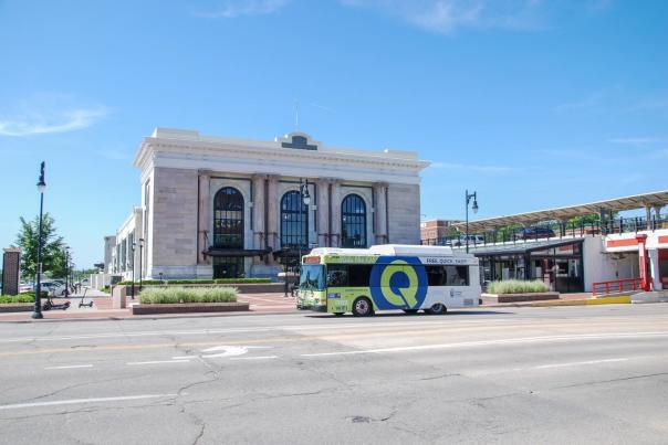 Q-Line Cruising by Union Station in Downtown Wichita