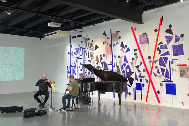 Musicians playing at Lyric and Lines Exhibition Te Atamira