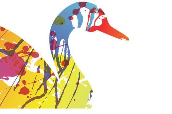 A colourful illustration of a swan