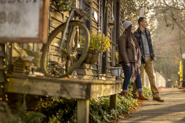 Couple walking in Historic Gold Hill Village