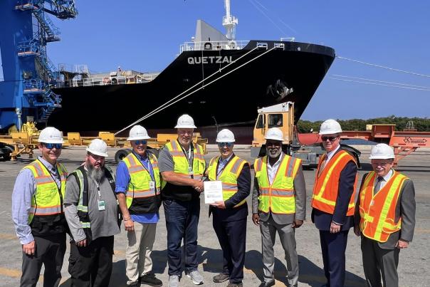 Representatives from Broward County Board of Commissioners, Crowley and Port Everglades celebrate the new LNG-powered container ship, Quetzal.