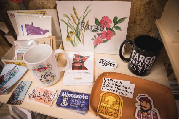 midwestern themed gifts on a shelf