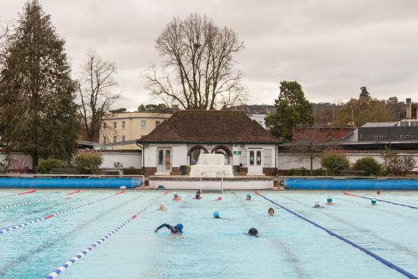 Cheltenham Lido swimming pool during Winter