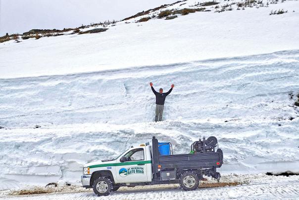 Mt. Washington Auto Road - Snow Clearing at Cragway Drift (Man Standing On Top of Large Snow Drift)