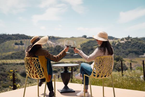 Two ladies wine tasting at Booker Winery in Paso Robles