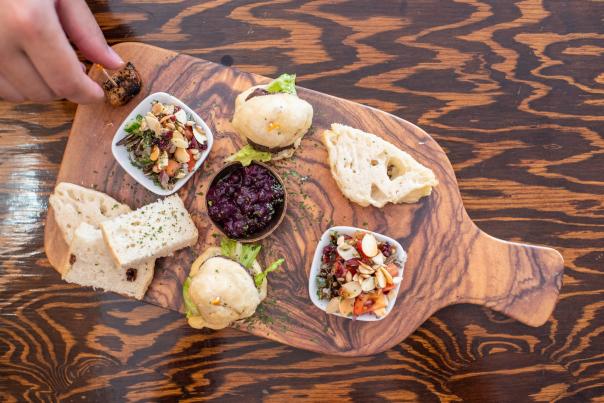 Close-up picture of food platter at Indigenous restaurant in Toronto Tea N Bannock