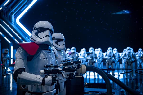 Fifty menacing First Order Stormtroopers await guests as they arrive in the hangar bay of a Star Destroyer as part of Star Wars: Rise of the Resistance, the groundbreaking new attraction opening Dec. 5, 2019, inside Star Wars: Galaxy’s Edge at Disney’s Hollywood Studios in Florida and Jan. 17, 2020, at Disneyland Park in California that takes guests into a climactic battle between the Resistance and the First Order. (Matt Stroshane, photographer)