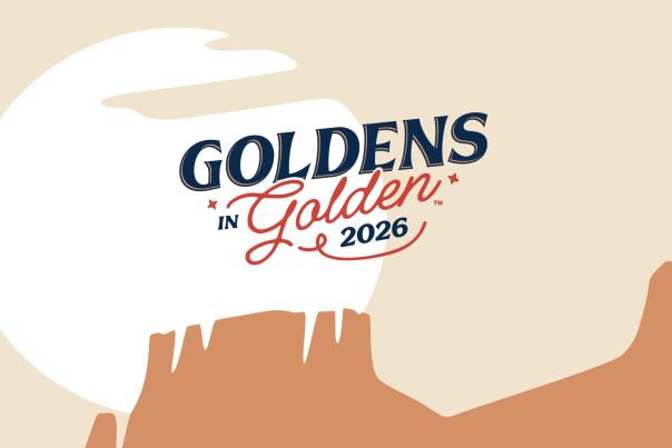 Goldens in Golden 2026 Logo by Nathan Ripley, with the North and South Table Mesa Mountains