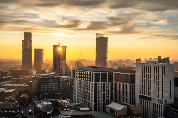 Manchester skyline dawn