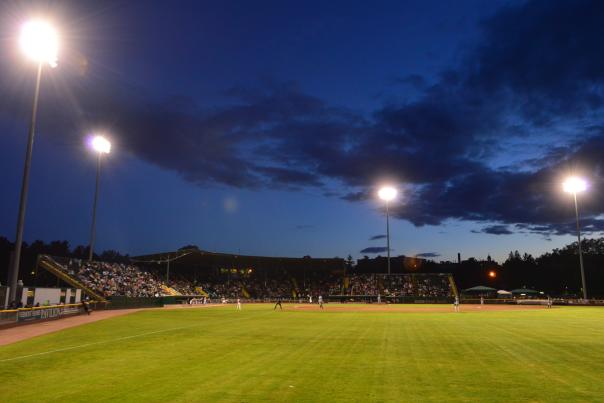 The Vermont Lake Mosnters baseball field under the lights