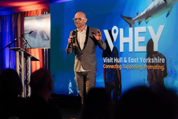 Jason Bradbury speaking at the VHEY conference