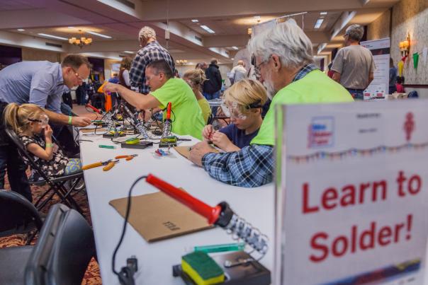 Learn to Solder Station at Rochester Mini Maker Faire 2017