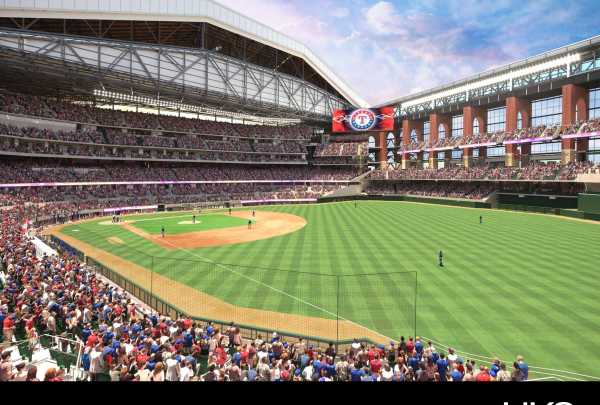 Right field view with open roof of Globe life Field