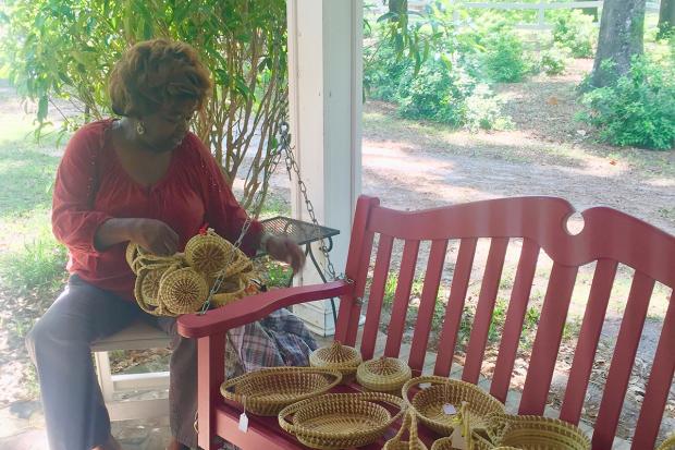 Basket weaving at Hopsewee Plantation, Myrtle Beach, SC