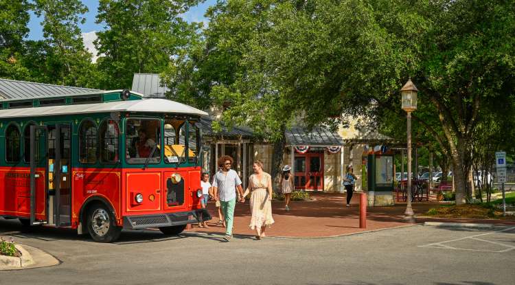 Visitors Load Fredericksburg Tours Trolley at VIC