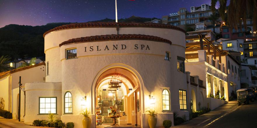 Exterior of Island Spa on Catalina Island at night