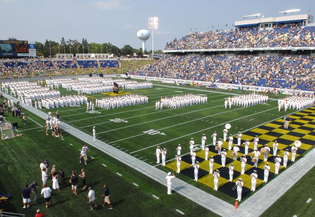 Navy Football Stadium, Midshipmen line up on the field before a game