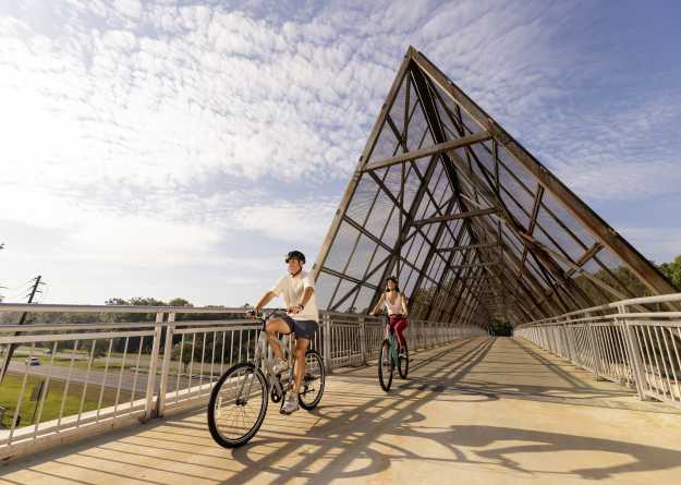 Biking on Pedestrian Bridge