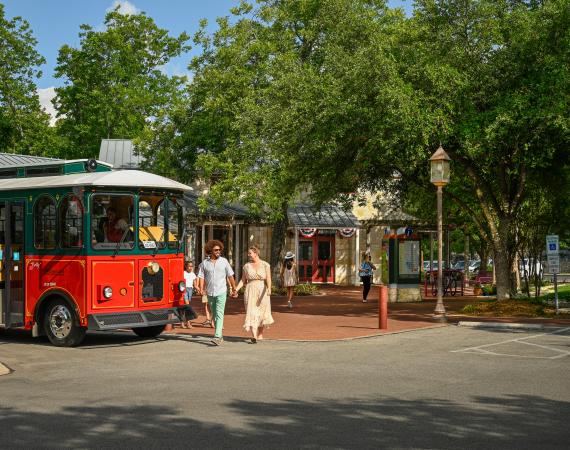 Visitors Load Fredericksburg Tours Trolley at VIC
