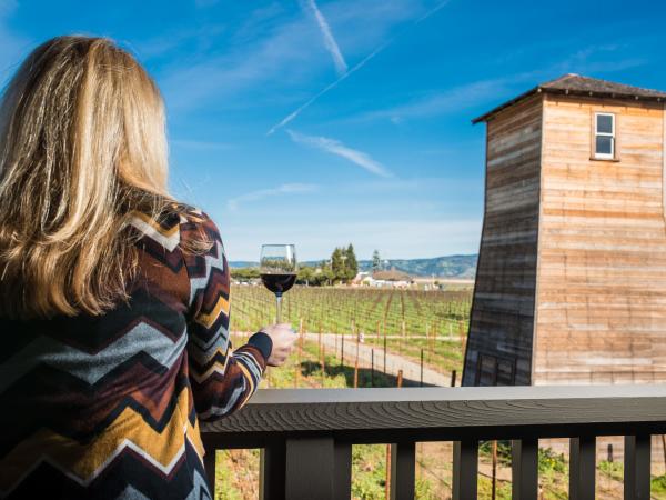 Woman drinking wine at Napa Valley winery