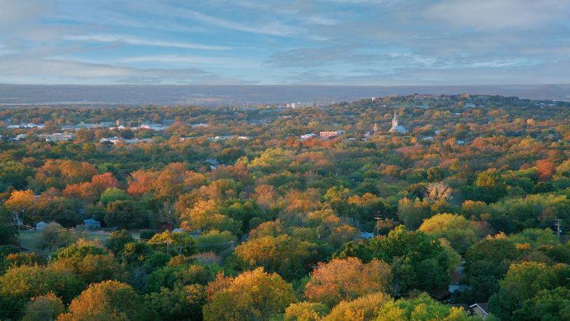 Fredericksburg Fall Foliage with blue sky