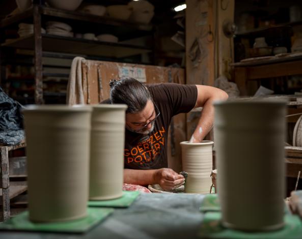 Image of Goertzen Pottery creating pottery