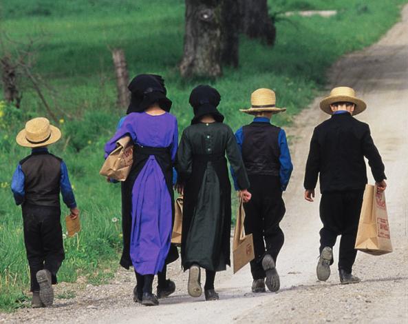 Amish children walking