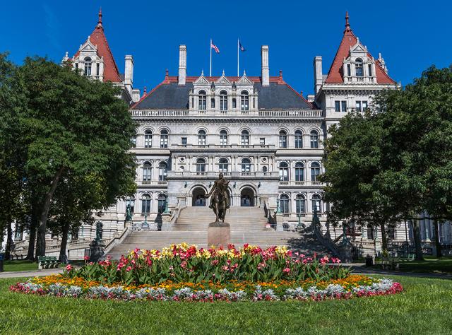 A photo of the exterior of the New York State Capitol building in Albany
